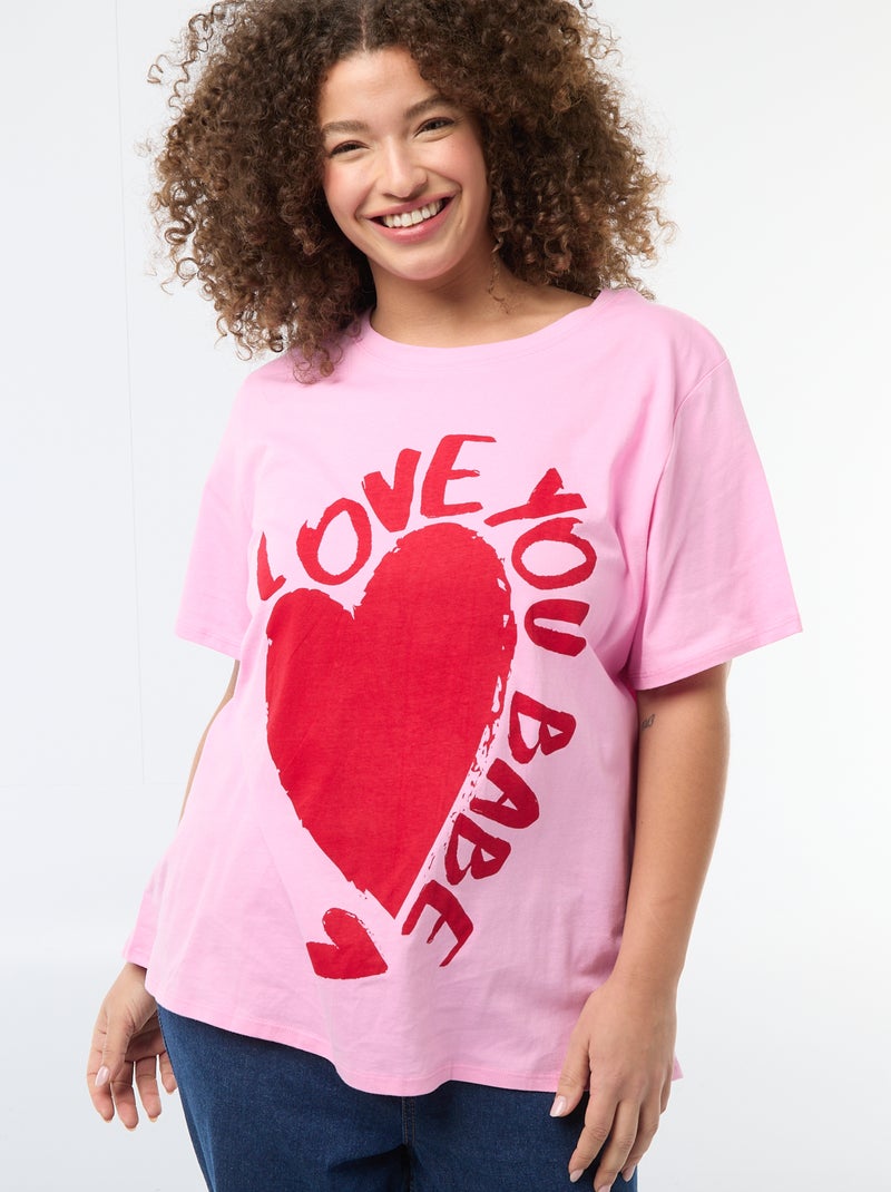 Tee-shirt coupe oversize à manches courtes Rose - Kiabi