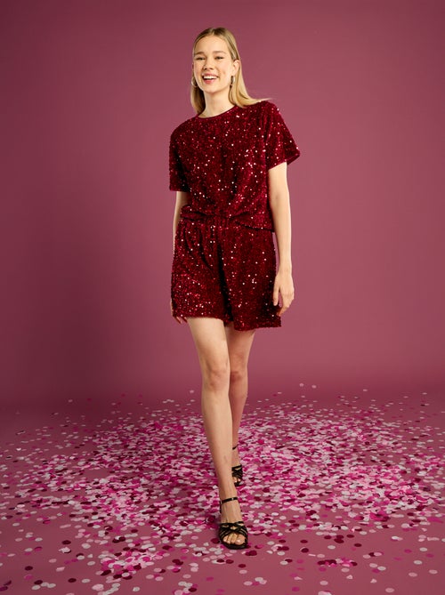 Tee-shirt court à sequins - Kiabi