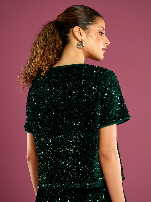 Tee-shirt court à sequins - Kiabi