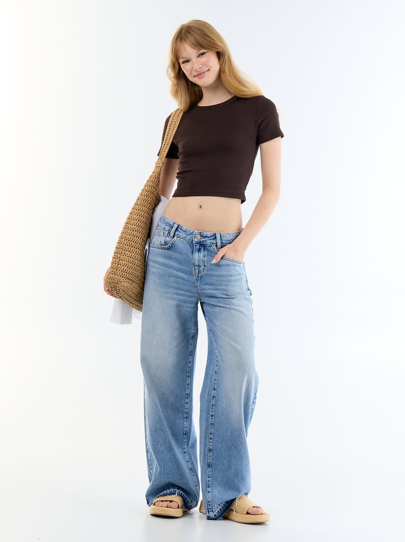 Tee-shirt crop top basique Marron - Kiabi