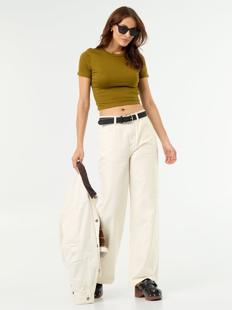 Tee-shirt crop top basique Vert - Kiabi