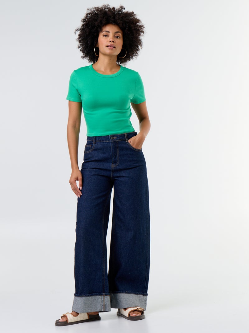 Tee-shirt crop top basique Vert - Kiabi