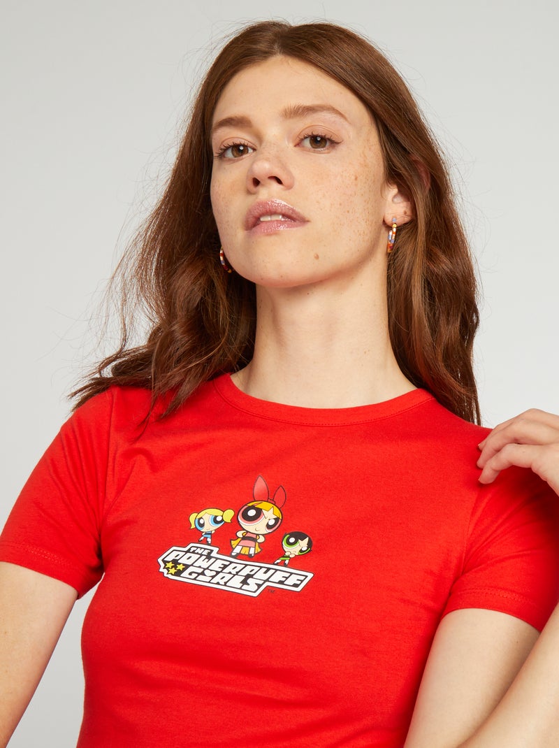 Tee-shirt crop top imprimé 'Les Super Nanas' Rouge - Kiabi