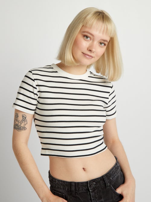 Tee-shirt crop top marinière - Kiabi