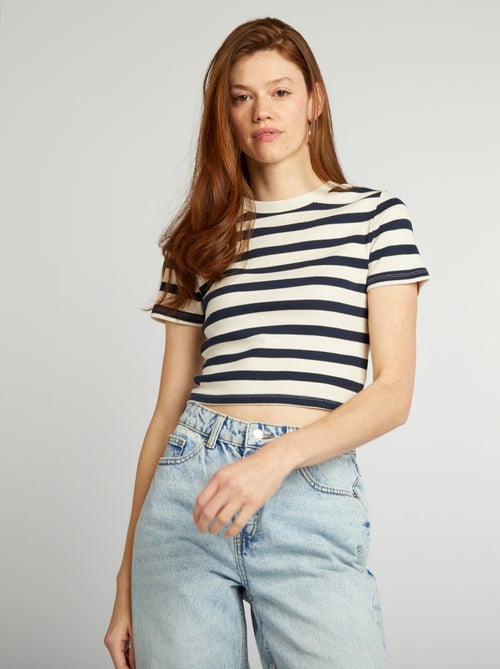 Tee-shirt crop top marinière - Kiabi