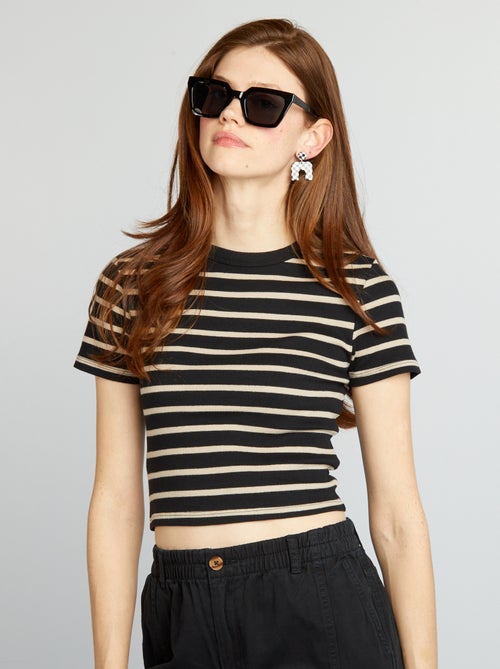 Tee-shirt crop top marinière - Kiabi