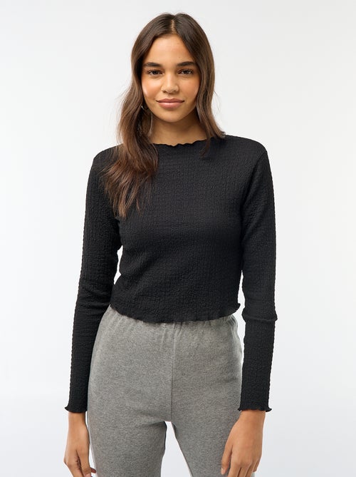 Tee-shirt cropped à manches longues et matière crêpée - Kiabi