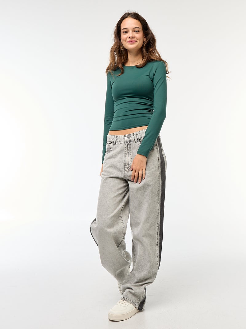 Tee-shirt cropped avec effet froissé Vert - Kiabi