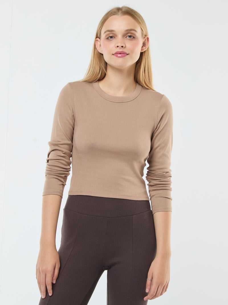 Tee-shirt cropped basique Beige - Kiabi