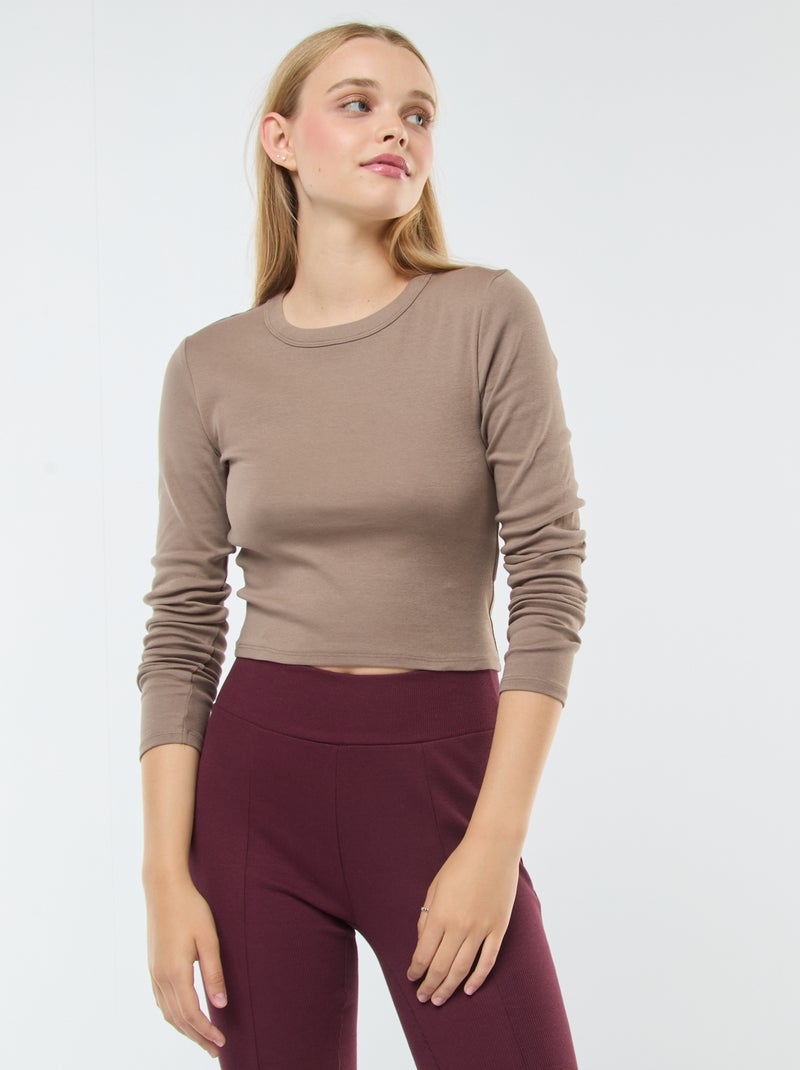 Tee-shirt cropped basique Gris - Kiabi