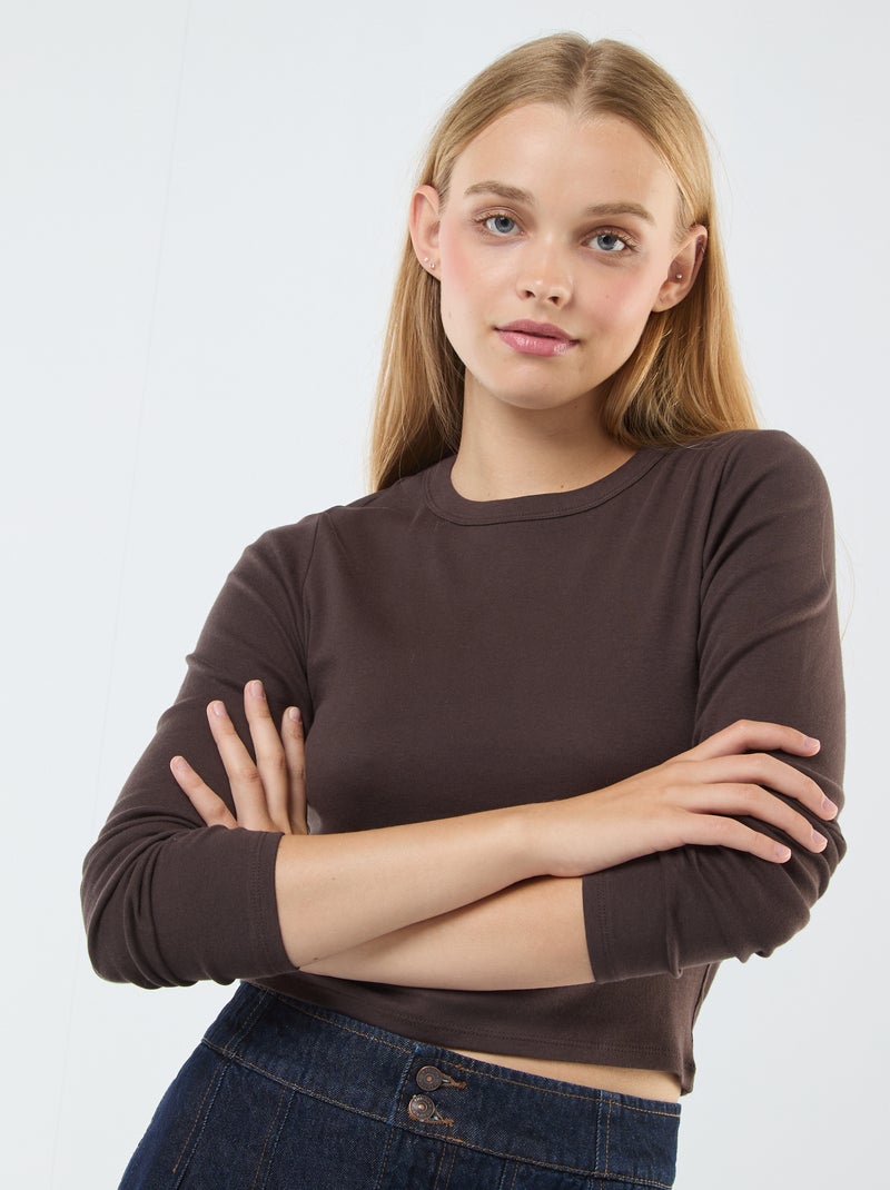 Tee-shirt cropped basique Marron - Kiabi