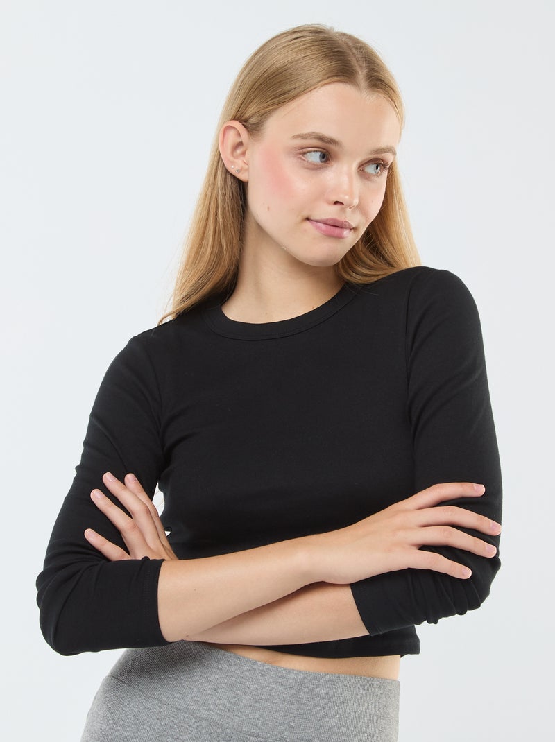 Tee-shirt cropped basique Noir - Kiabi