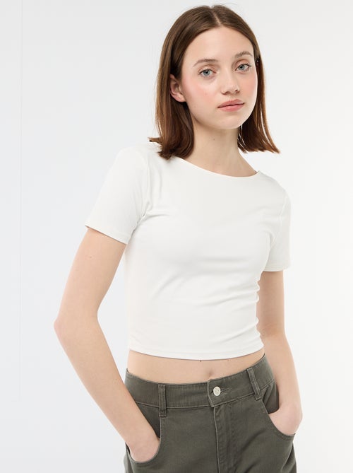 Tee-shirt cropped décolleté carré au dos - Kiabi