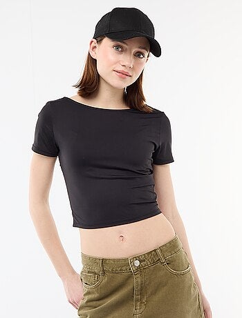 Tee-shirt cropped décolleté carré au dos