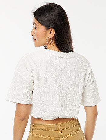 Tee-shirt cropped en maille gaufrée