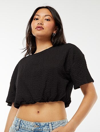 Tee-shirt cropped en maille gaufrée