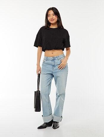 Tee-shirt cropped en maille gaufrée