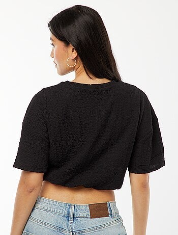 Tee-shirt cropped en maille gaufrée
