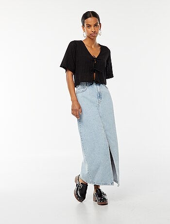 Tee-shirt cropped en maille pointelle ajourée