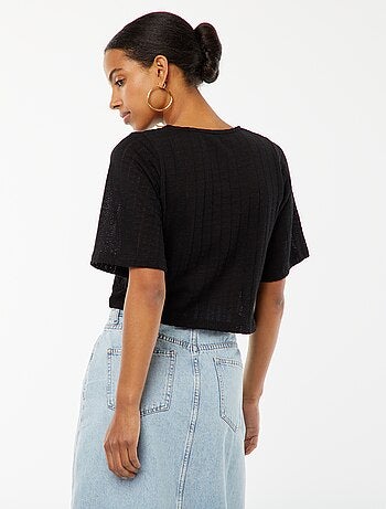 Tee-shirt cropped en maille pointelle ajourée
