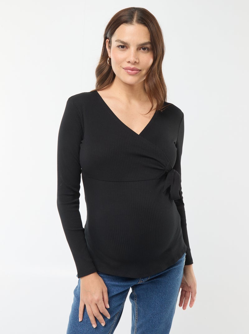 Tee-shirt d'allaitement cache-coeur Noir - Kiabi