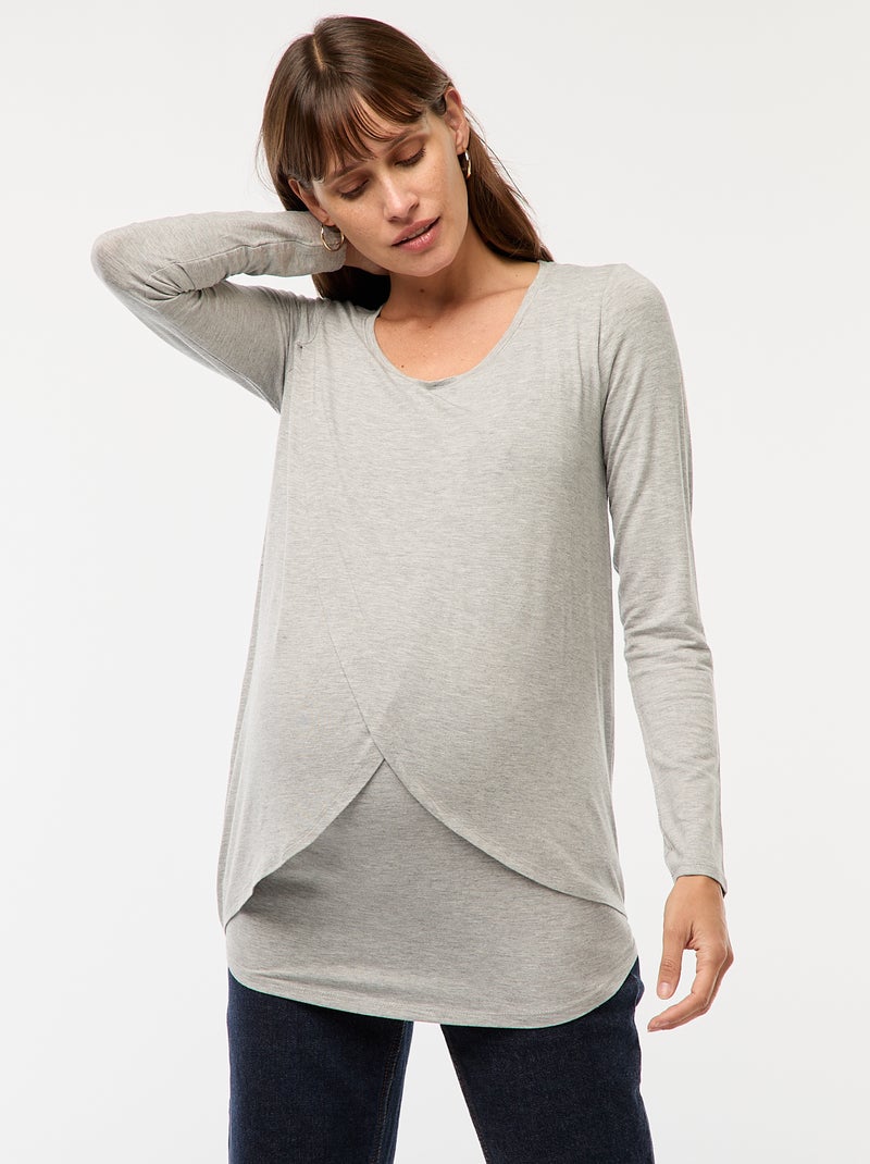 Tee-shirt d'allaitement chiné Gris - Kiabi