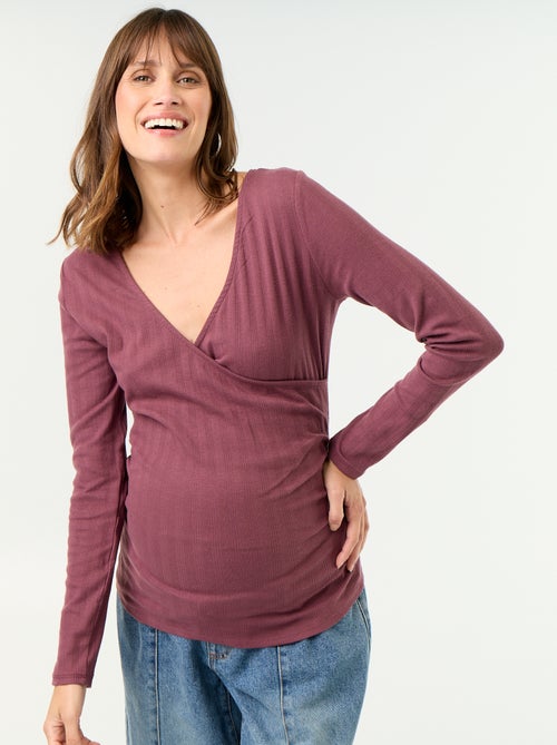 Tee-shirt d'allaitement col cache-coeur - Kiabi
