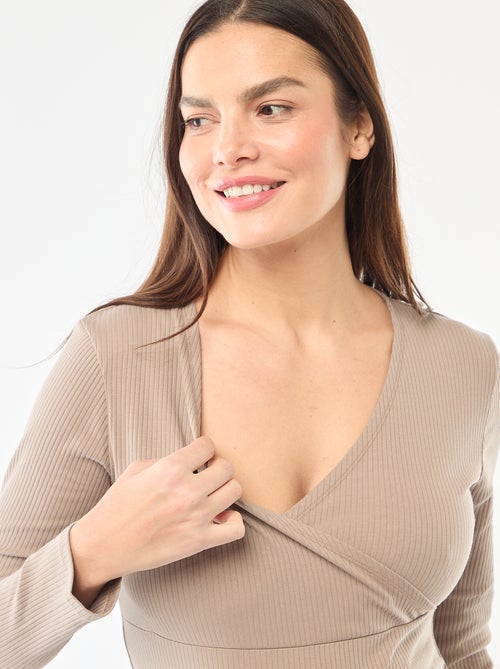 Tee-shirt d'allaitement côtelé - Kiabi