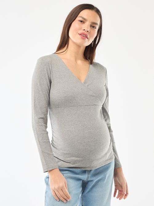 Tee-shirt d'allaitement côtelé - Kiabi