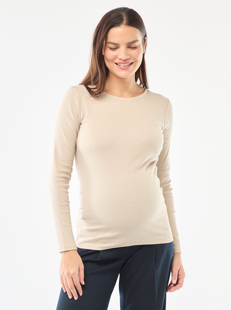 Tee-shirt de maternité côtelé Gris - Kiabi