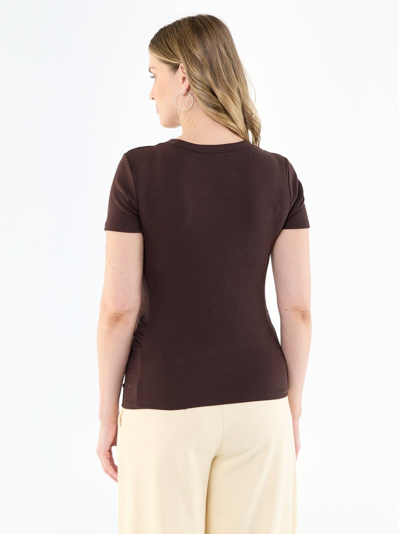 Tee-shirt de maternité côtelé Marron - Kiabi