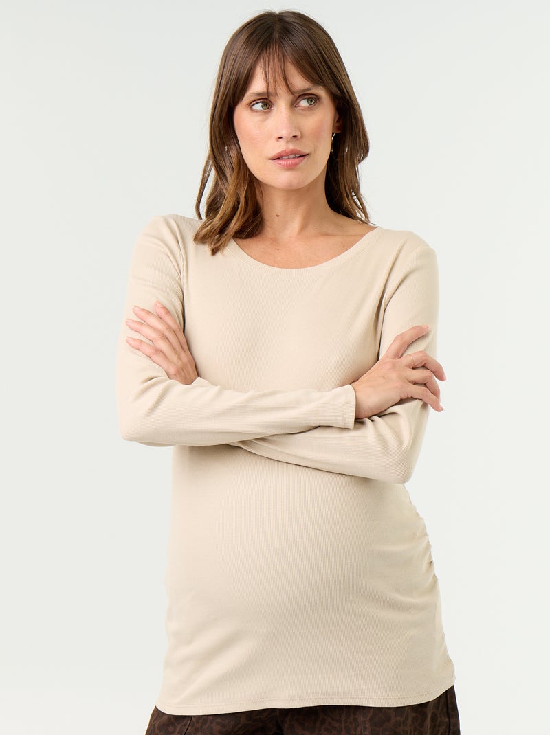 Tee-shirt de maternité en rib Beige - Kiabi