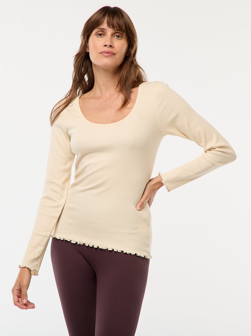 Tee-shirt de pyjama côtelé Crème - Kiabi