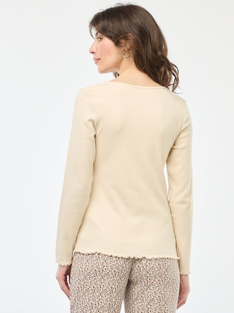 Tee-shirt de pyjama côtelé Crème - Kiabi