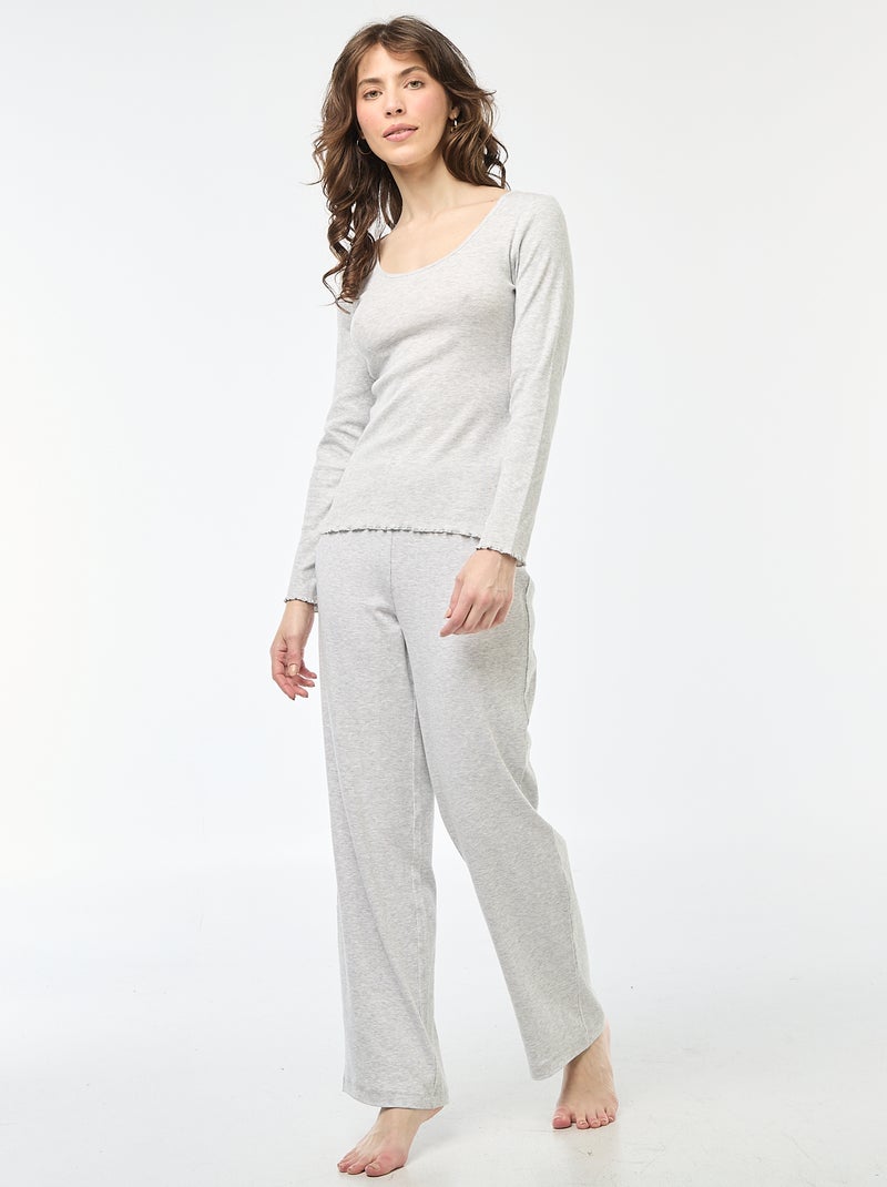 Tee-shirt de pyjama côtelé Gris - Kiabi