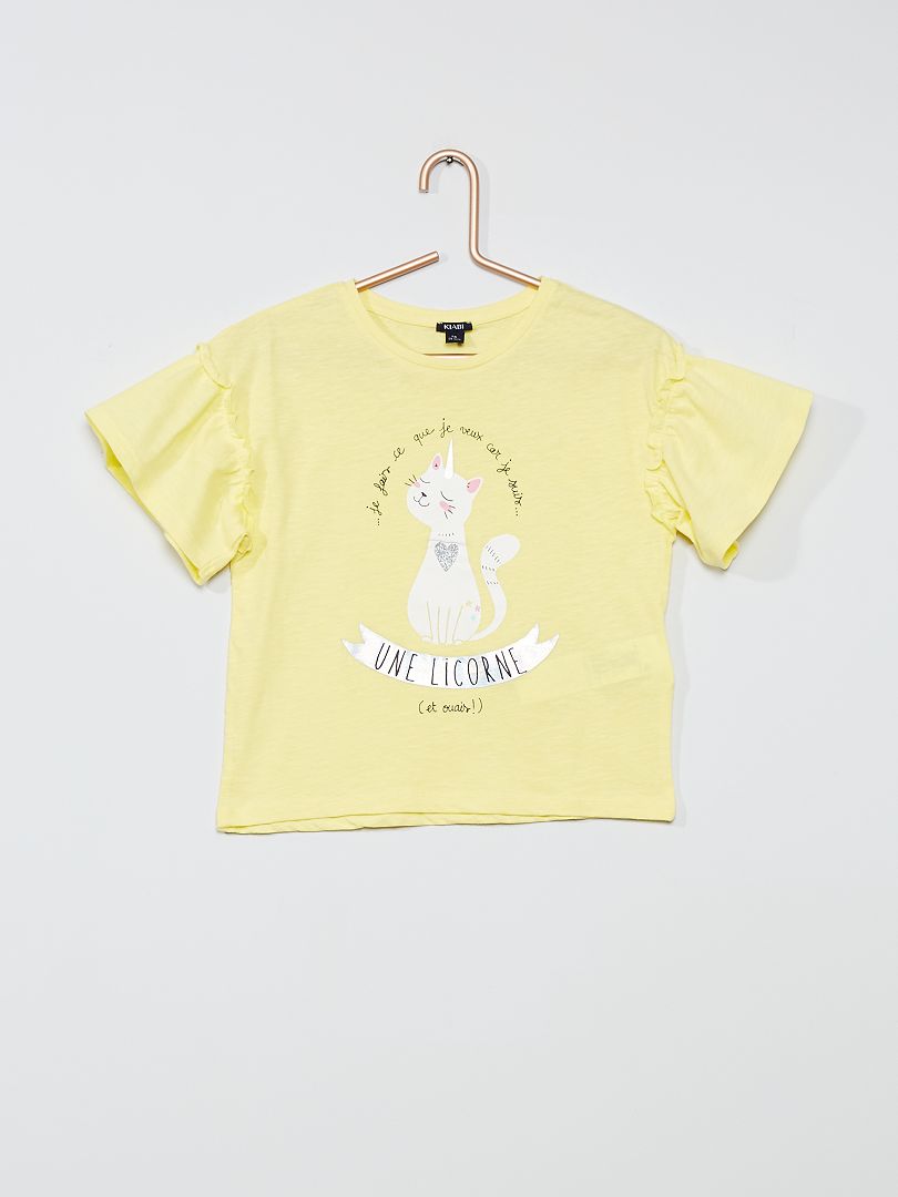 Tee-shirt en coton 'licorne' jaune - Kiabi