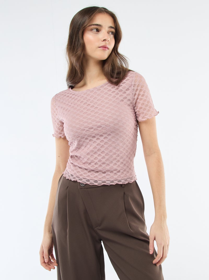 Tee-shirt en dentelle avec dos échancré Rose - Kiabi