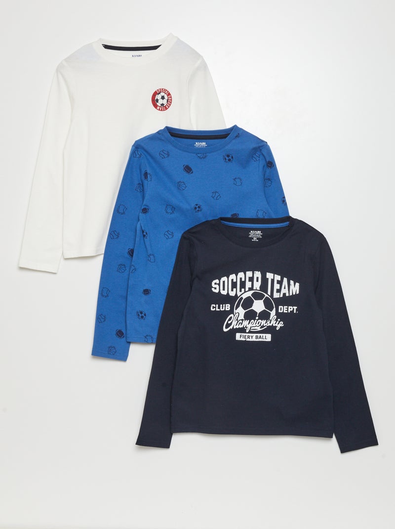 Tee-shirt en jersey à manches longues - Lot de 3 Bleu/blanc - Kiabi