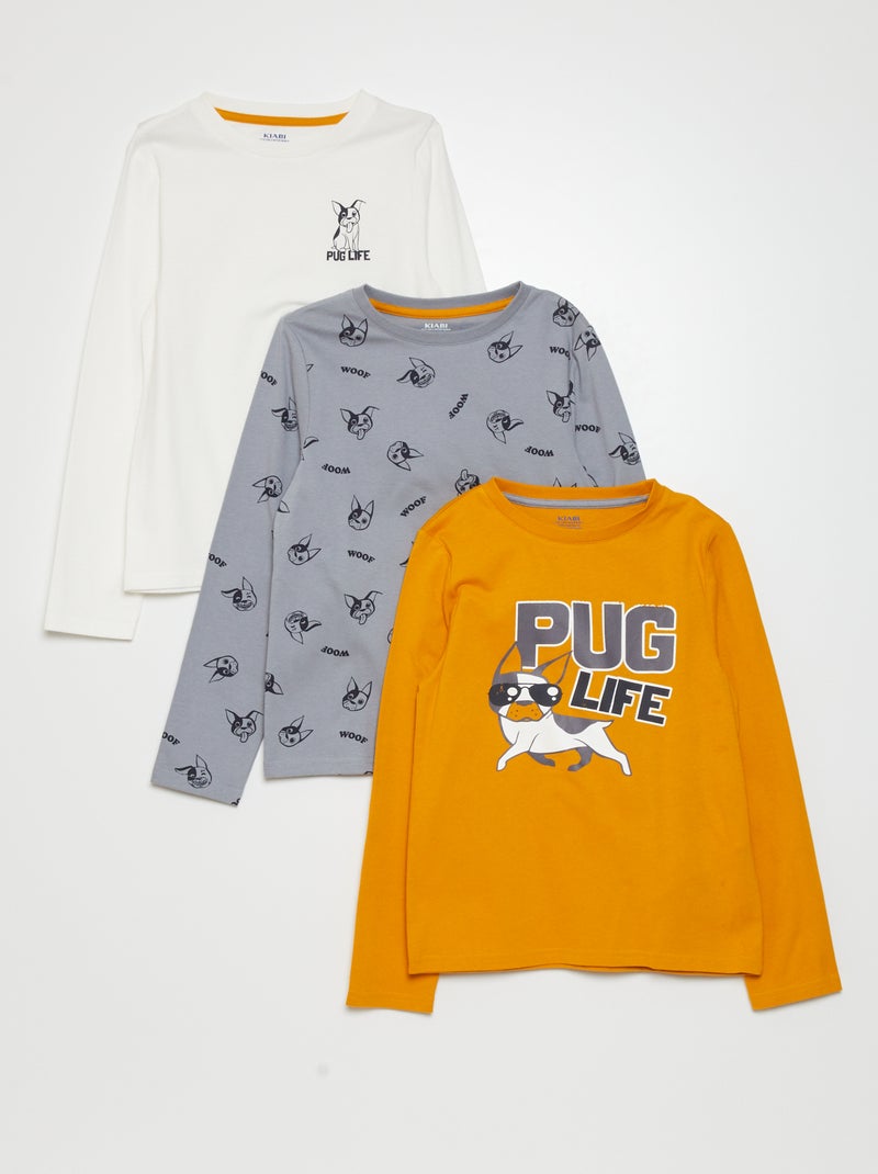 Tee-shirt en jersey à manches longues - Lot de 3 Jaune/blanc/gris - Kiabi