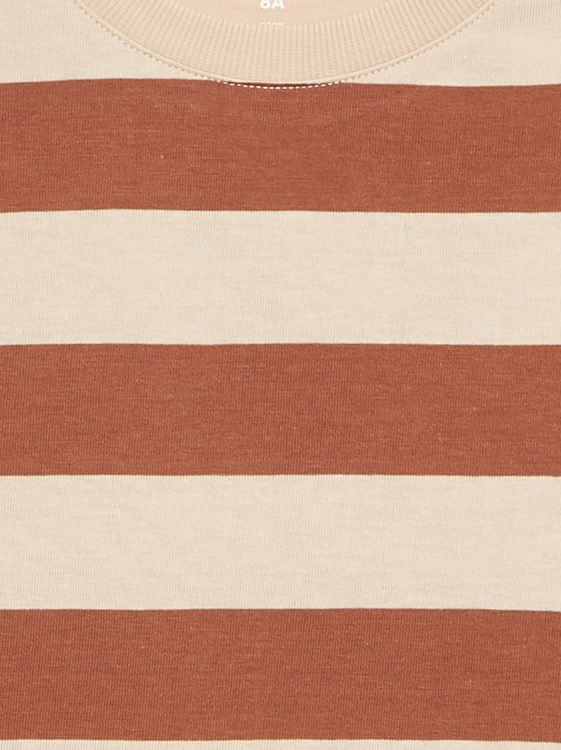 Tee-shirt en jersey à manches longues à rayures Beige - Kiabi