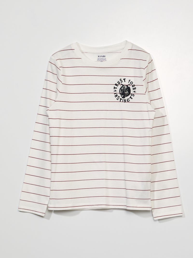 Tee-shirt en jersey à manches longues Blanc/rouge - Kiabi