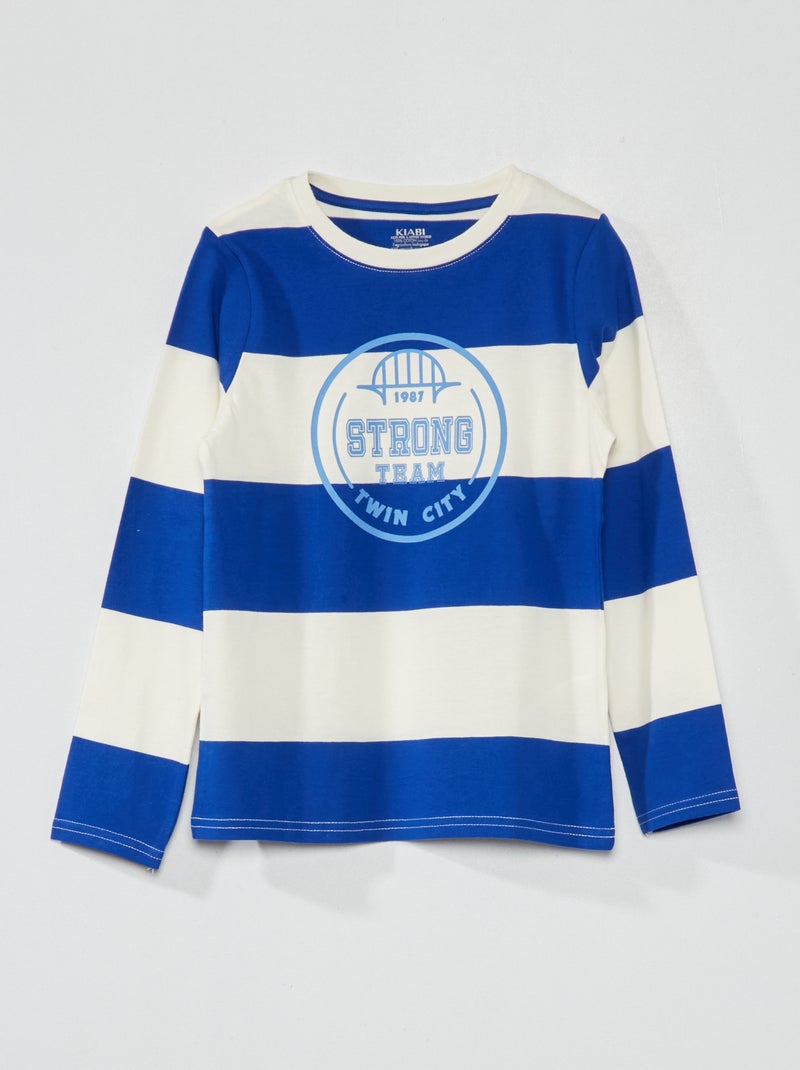 Tee-shirt en jersey à manches longues Bleu/blanc - Kiabi