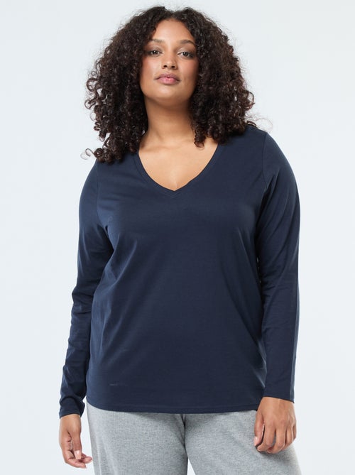 Tee-shirt en jersey avec col V et manches courtes - Kiabi