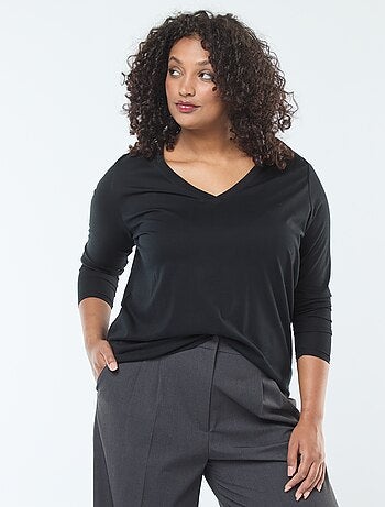 Tee-shirt en jersey avec col V et manches longues