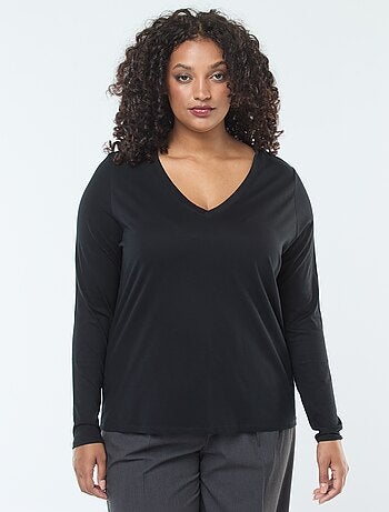 Tee-shirt en jersey avec col V et manches longues