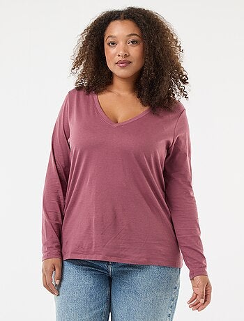 Tee-shirt en jersey avec col V et manches longues