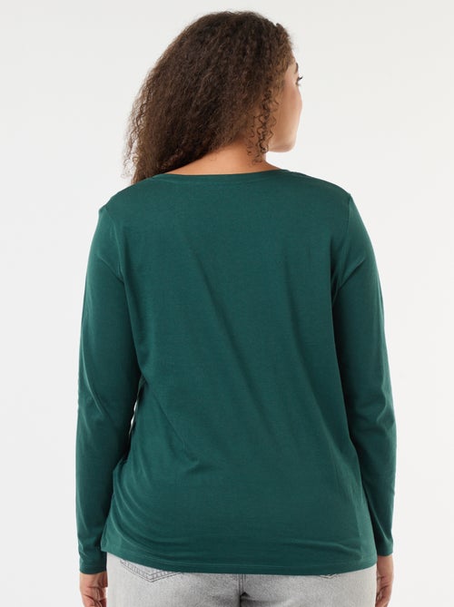 Tee-shirt en jersey avec col V et manches longues - Kiabi