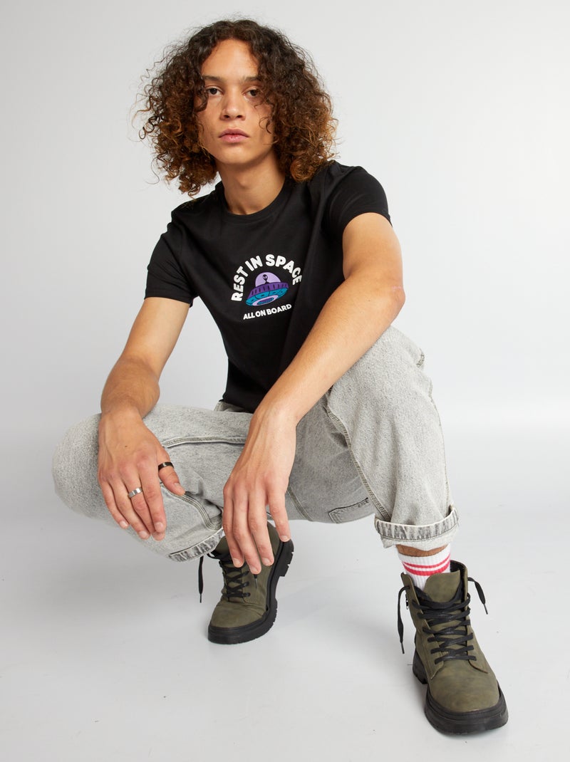 Tee-shirt en jersey avec imprimé Noir - Kiabi