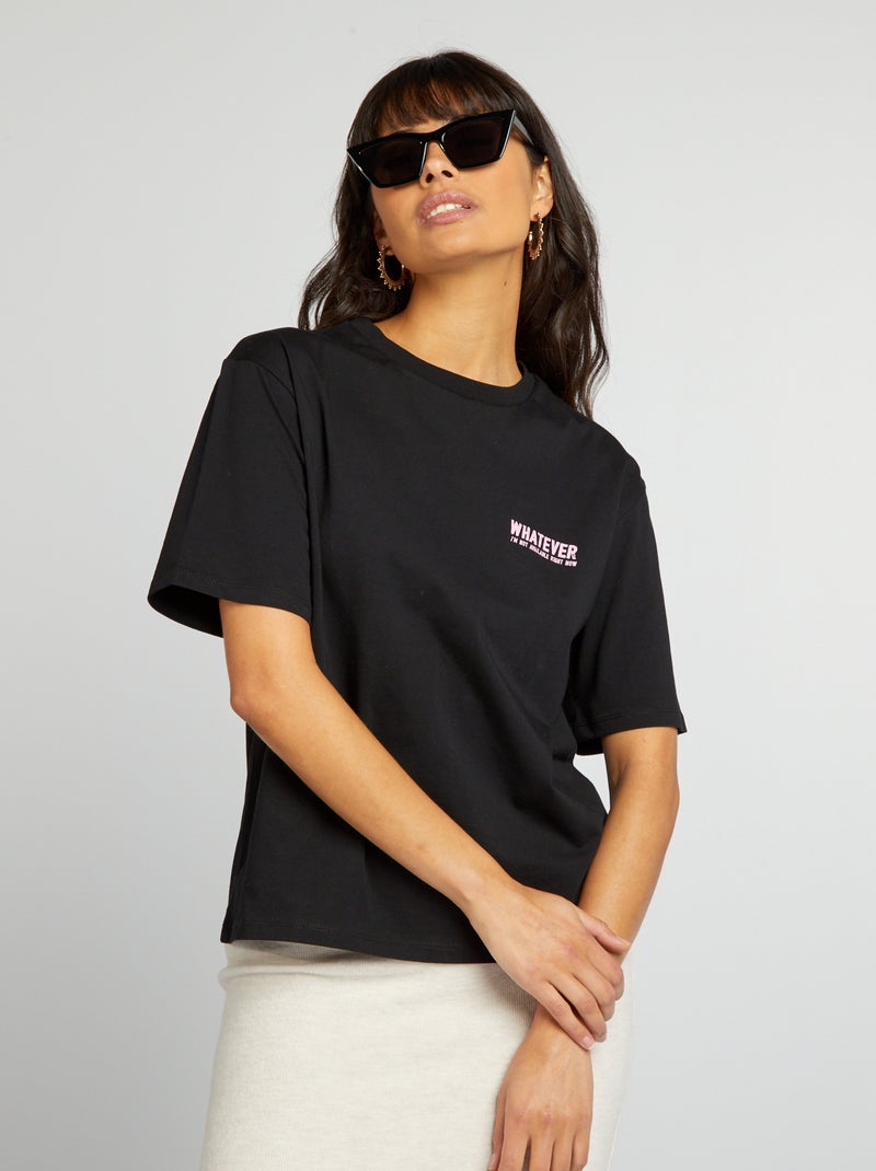 Tee-shirt en jersey avec imprimé Noir/rose - Kiabi