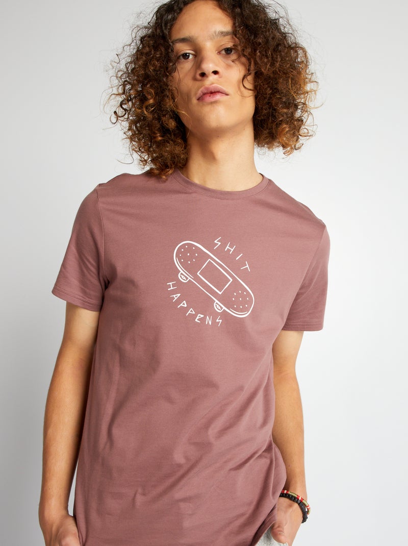 Tee-shirt en jersey avec imprimé Rose - Kiabi